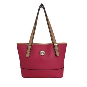 GIANI BERNINI ~ Women’s Raspberry colored leather strap shoulder bag 15” x 10”